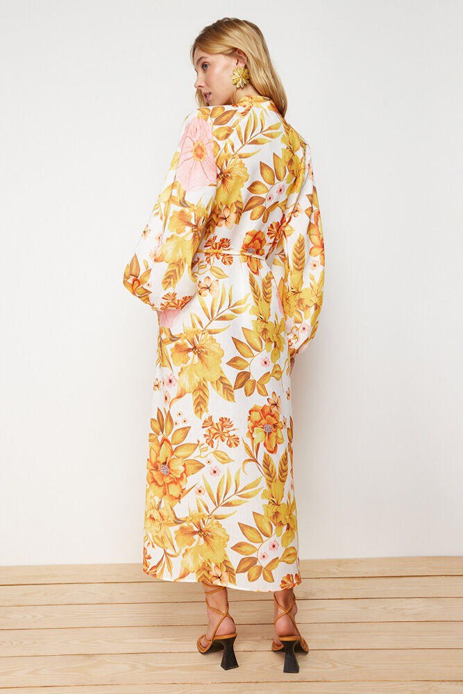 Floral woven linen shirt dress - 5