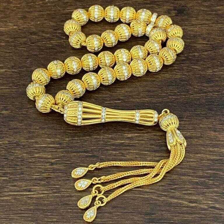 Four Tasseled Gold Color 925 Sterling Silver Rosary - 1