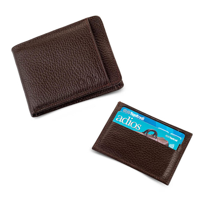 Genuine Leather Men's Wallet with Extra Card Holder Brown - 1