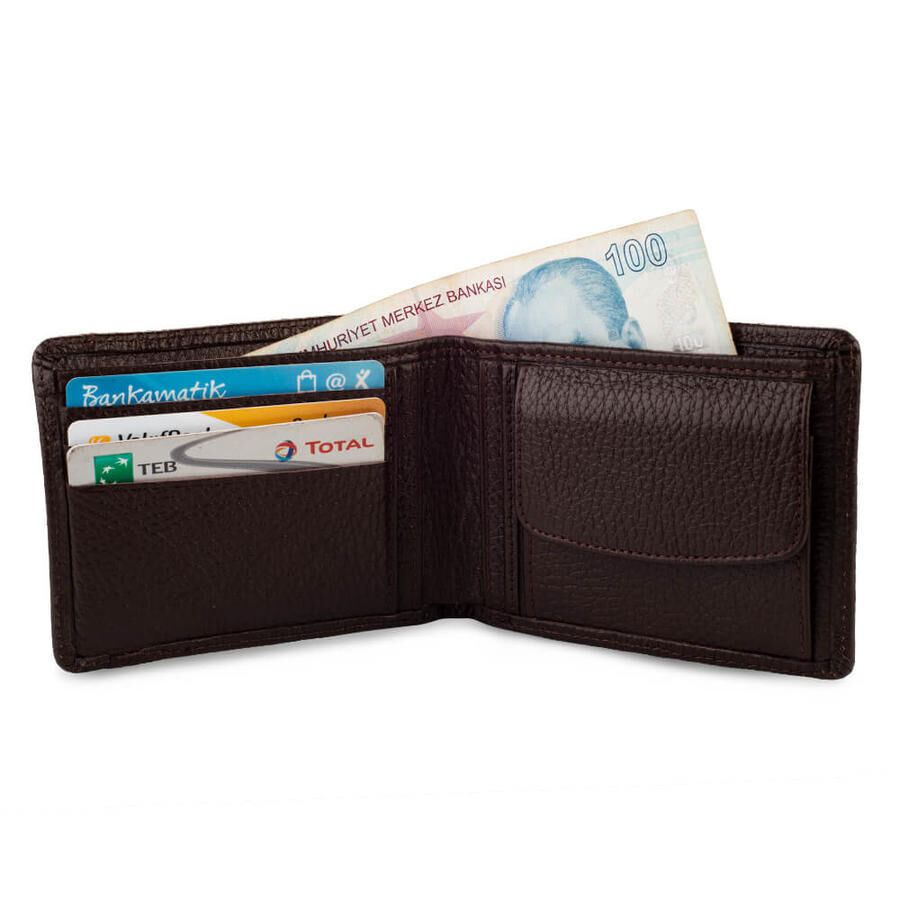 Genuine Leather Men's Wallet with Extra Card Holder Brown - 3