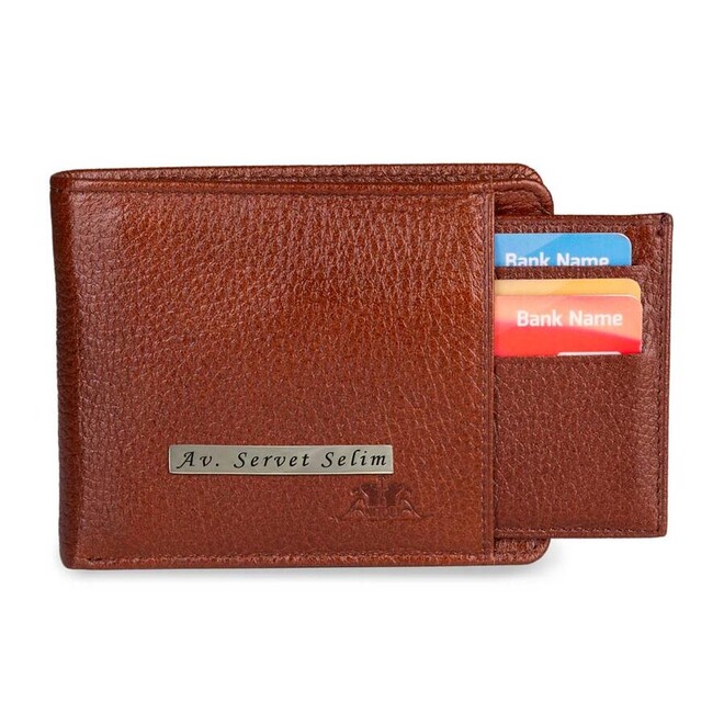 Genuine Leather Men's Wallet With Extra Card Holder Tobacco - 6