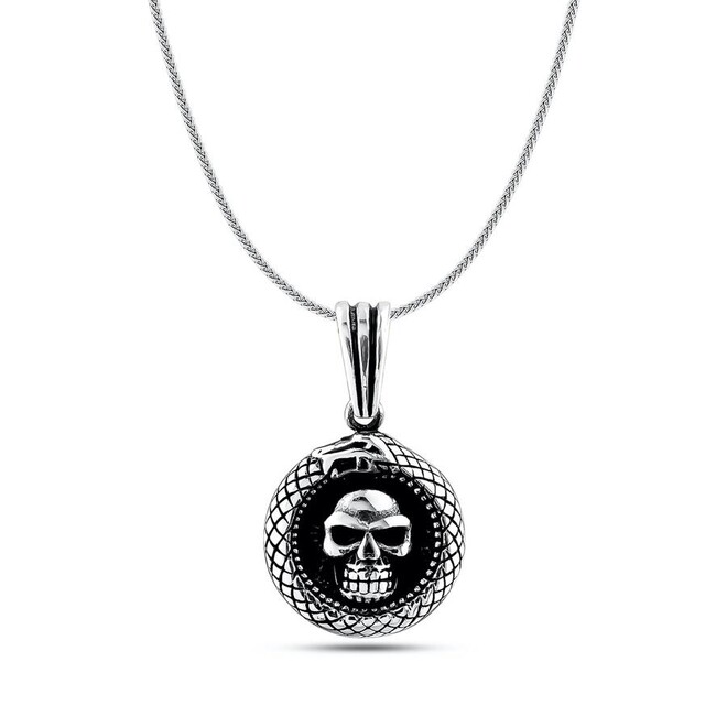 Ghost Rider 925 Sterling Silver Skull Motif Men's Necklace with Thin Chain - 1