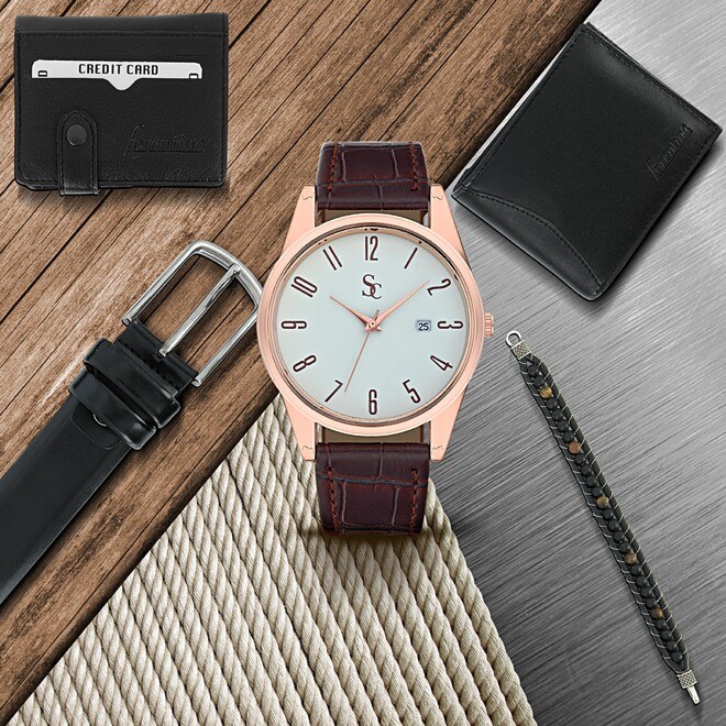 Gift Set for Men Brown Watch and Bracelet - 1