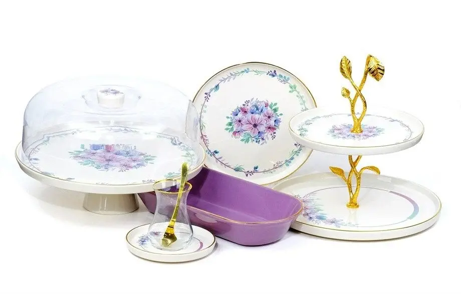 Glore Lindy 27 Piece Gold Gilded Ceramic Tea Time Set for 6 People - 1