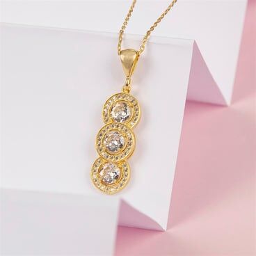 Gold Plated 925 Sterling Silver Women's Necklace with Three Rows of Zircon Stones - 1