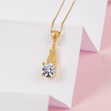 Gold Plated 925 Sterling Silver Women's Necklace with Zircon Stone - 1
