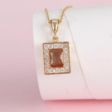 Gold Plated 925 Sterling Silver Women's Necklace with Zultanite Stone and Zircon Decoration - 1