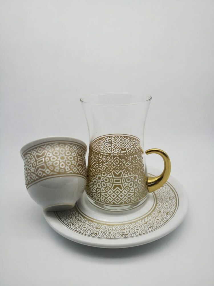 Gold-tone Geometric Ornament Base Tea Cup 18 Pieces - 1