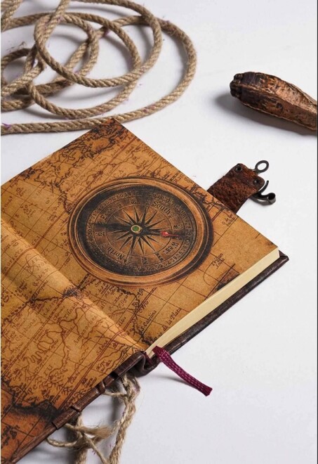 Handmade genuine leather diary notebook with compass pattern - 2