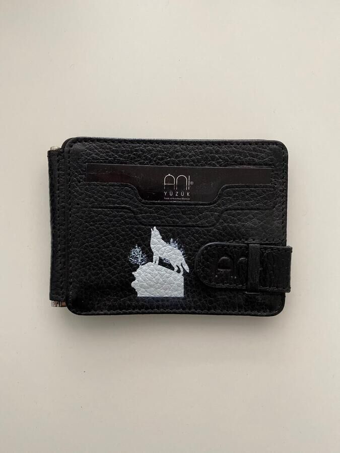 Howling Gray Wolf Printed Double Sided Genuine Leather Card Holder Wallet with Coin Buckle - 1