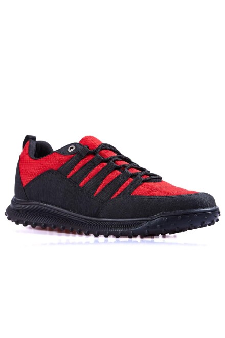 Kırmızı Bağcıklı File Detaylı Suni Deri Erkek Spor Ayakkabı - 89114 - 12