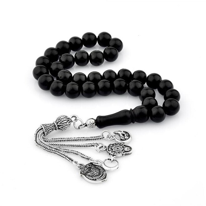 Lignite rosary decorated with mixed motifs silver tassels - 2