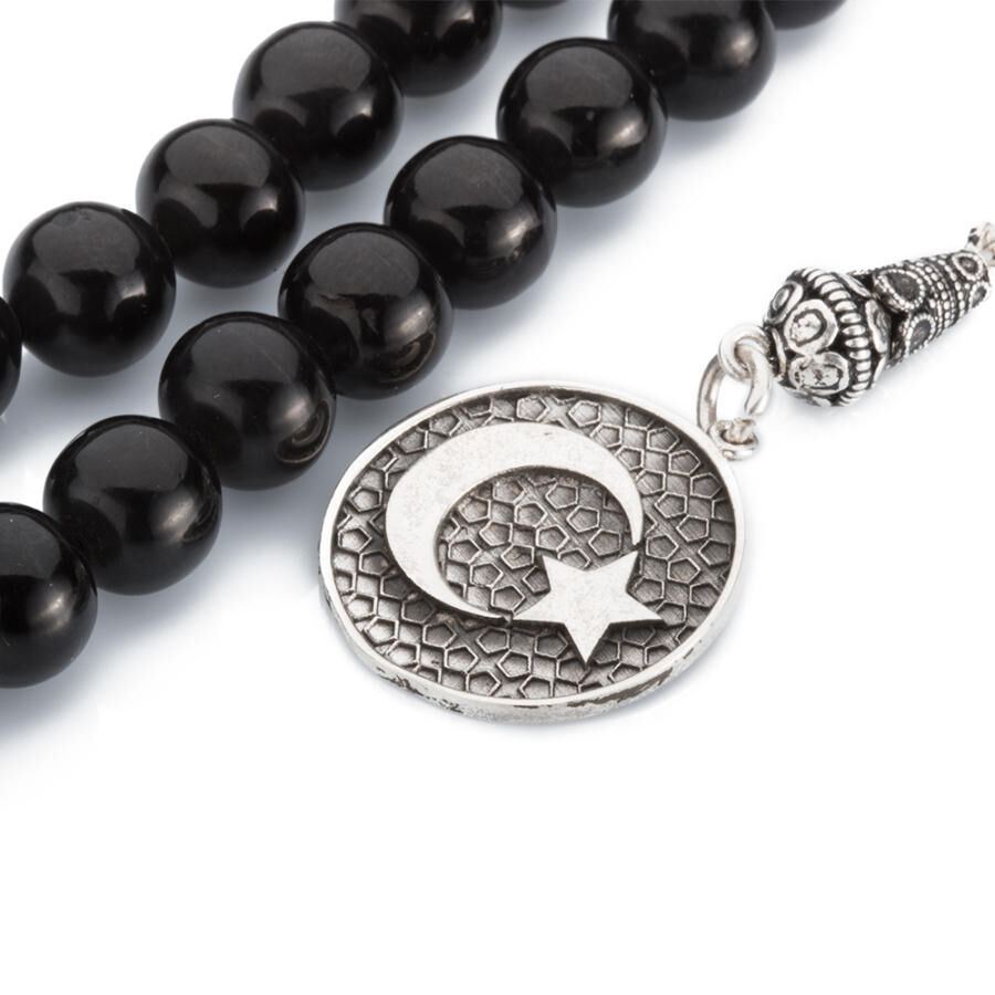 Lignite Stone Rosary with tassel bearing moon star symbol - 3