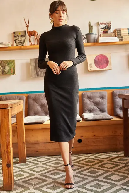 Long black lycra dress - 2