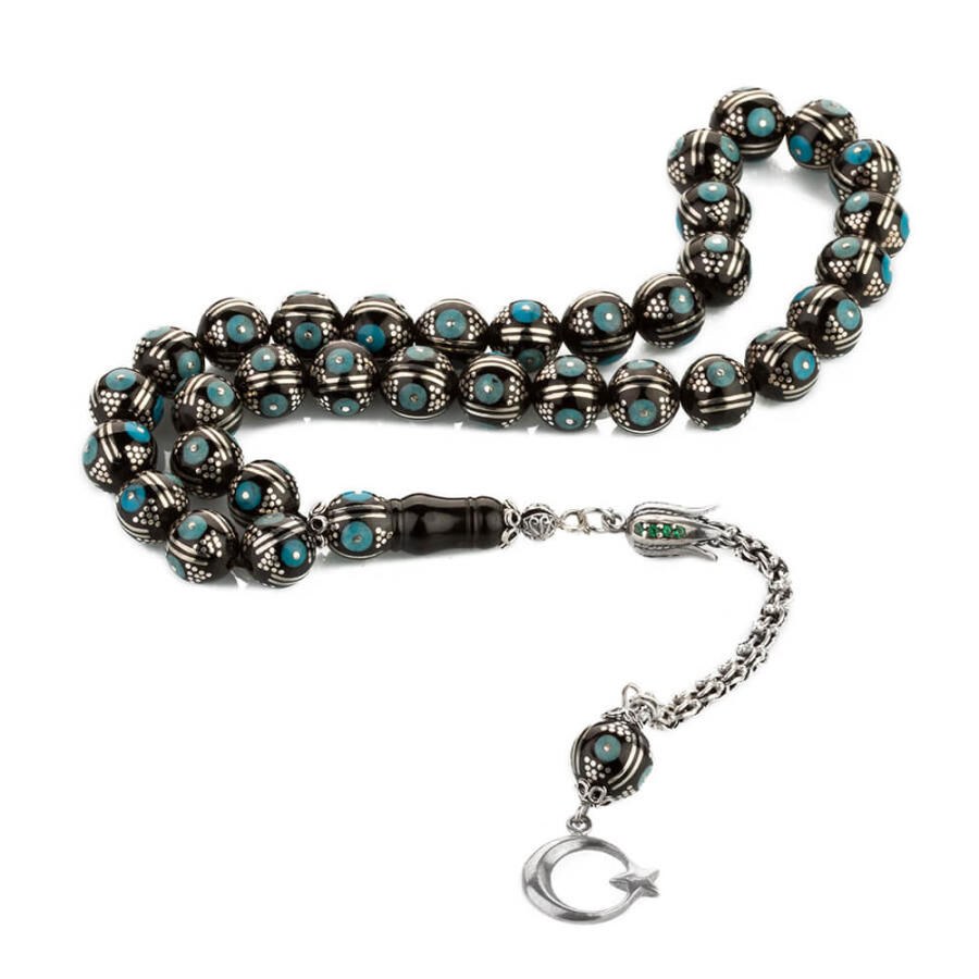 Luxurious lignite rosary with silver crescent and star tassel - 3