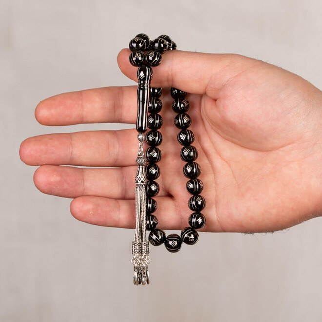 Luxurious lignite rosary with silver tassel - 1
