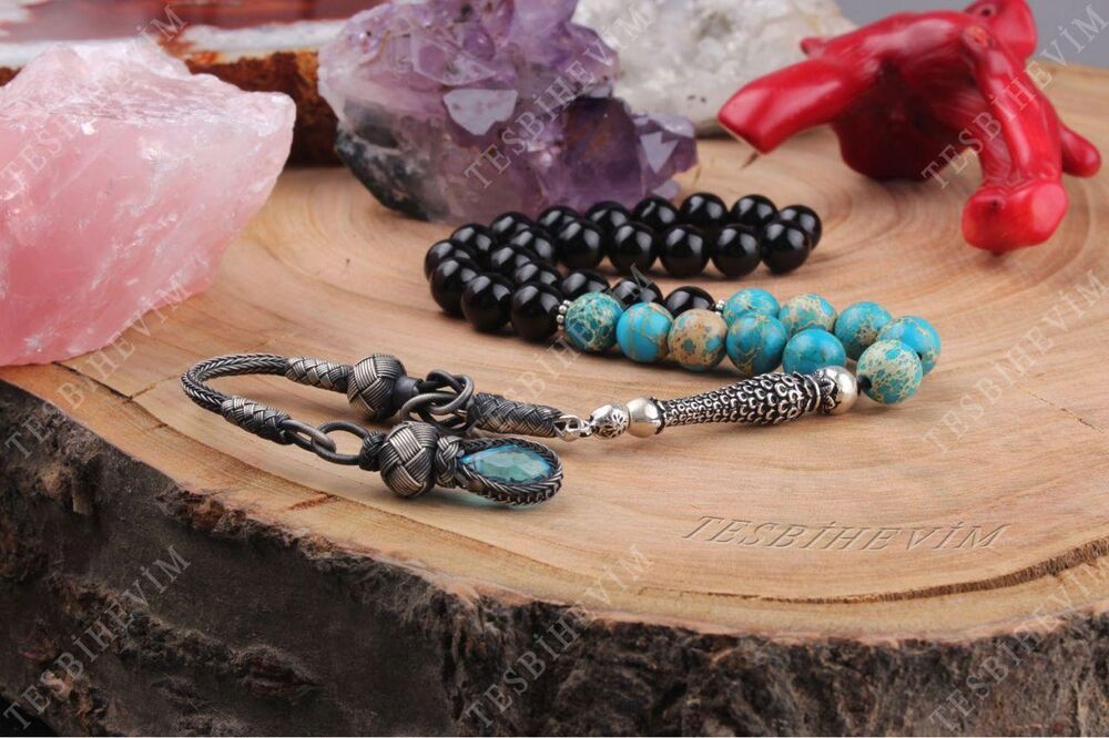 Luxurious Rosary Made of Onyx and Variscite - 3