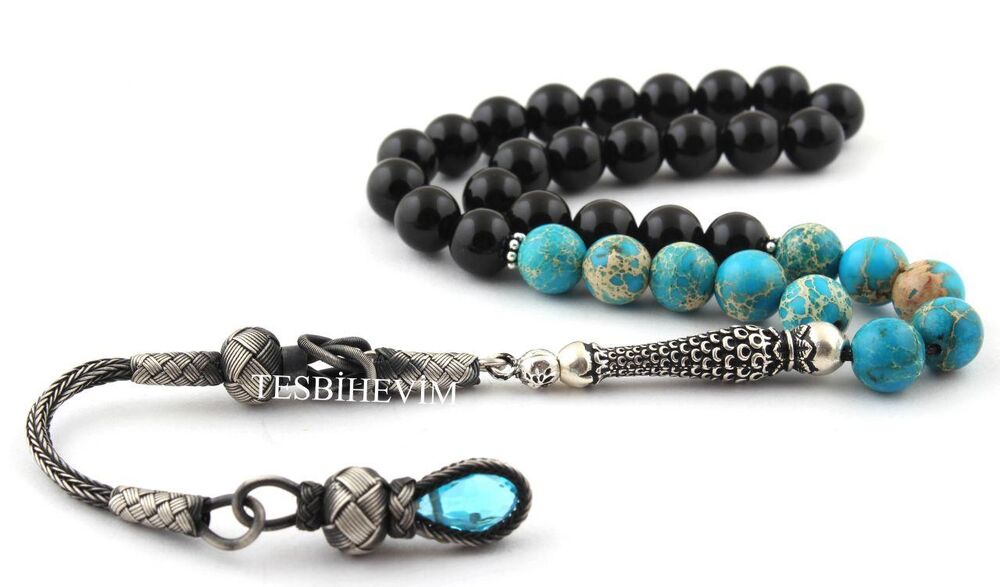 Luxurious Rosary Made of Onyx and Variscite - 1