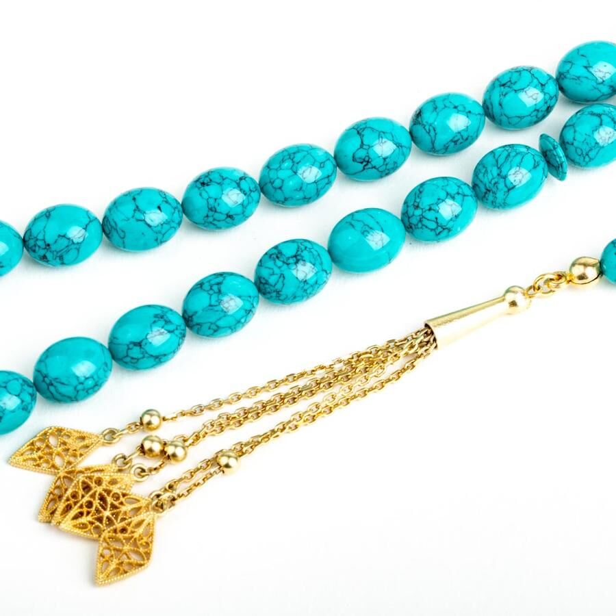 Luxurious turquoise rosary with a distinctive golden tassel - 1