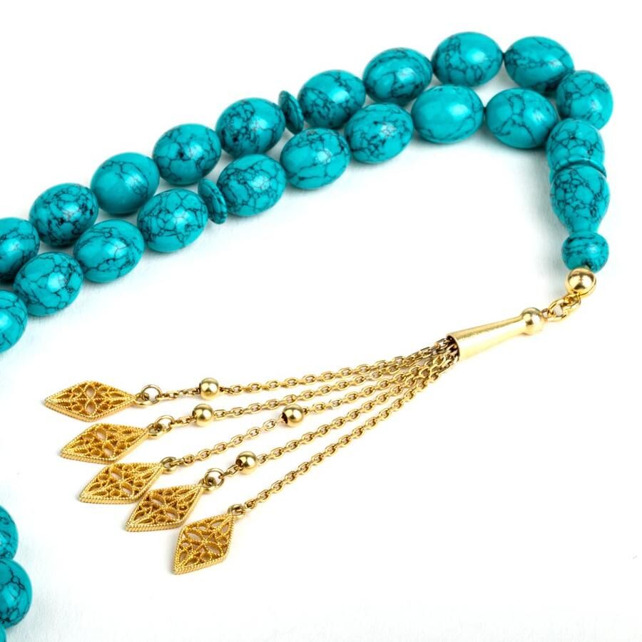 Luxurious turquoise rosary with a distinctive golden tassel - 2