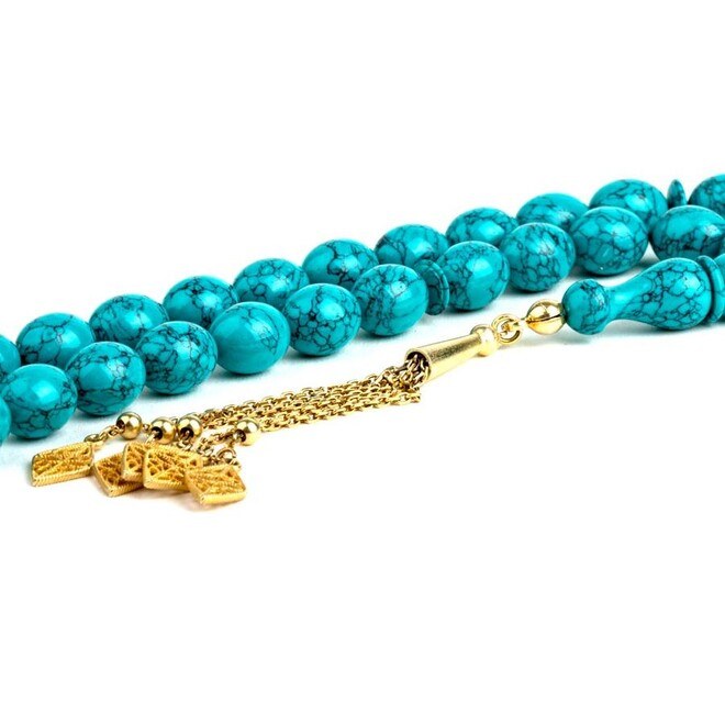 Luxurious turquoise rosary with a distinctive golden tassel - 3