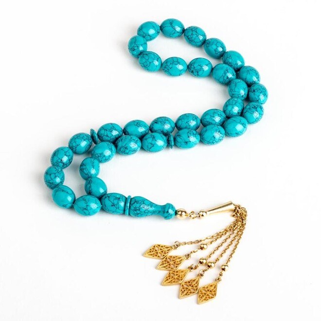 Luxurious turquoise rosary with a distinctive golden tassel - 4