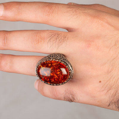 Details about   Turkish Jewelry 925 Sterling Silver Amber Stone Mens internal Ring All Sizes 