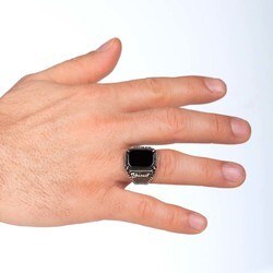 Men's 925 silver ring with black Agate stone It can be customized - 2