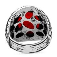 Men's 925 silver ring with red zircon stone - 4
