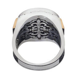 Men's 925 sterling silver ring, burgundy and black, with a round design - 3