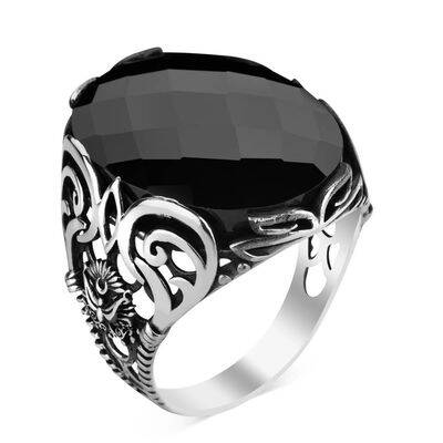 Men's 925 Sterling Silver Ring with black zircon stone and Ottoman