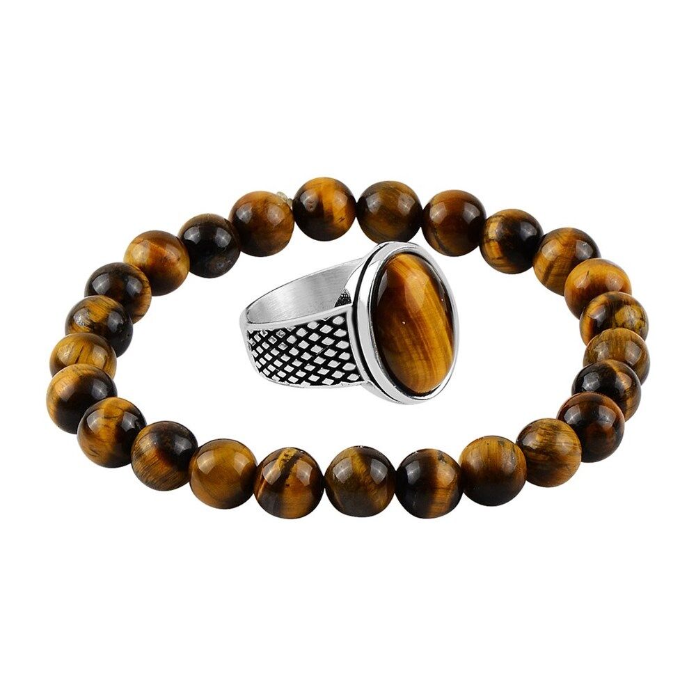 Mens accessories set with tiger's eye stone - 1