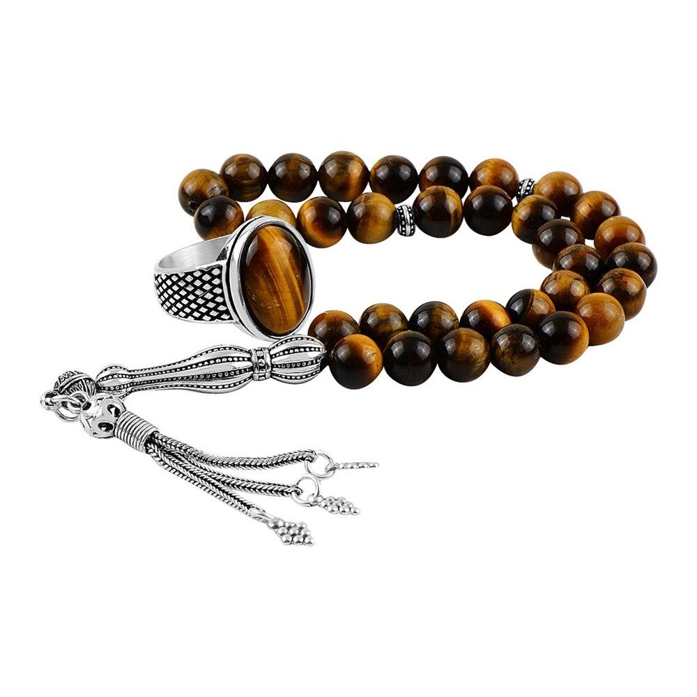 Mens accessory set with tiger's eye stone and onyx - 1