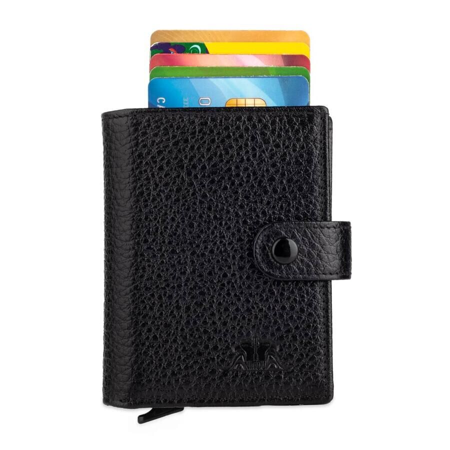 Men's black leather automatic card holder - 1