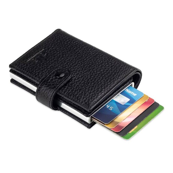 Men's black leather automatic card holder - 4