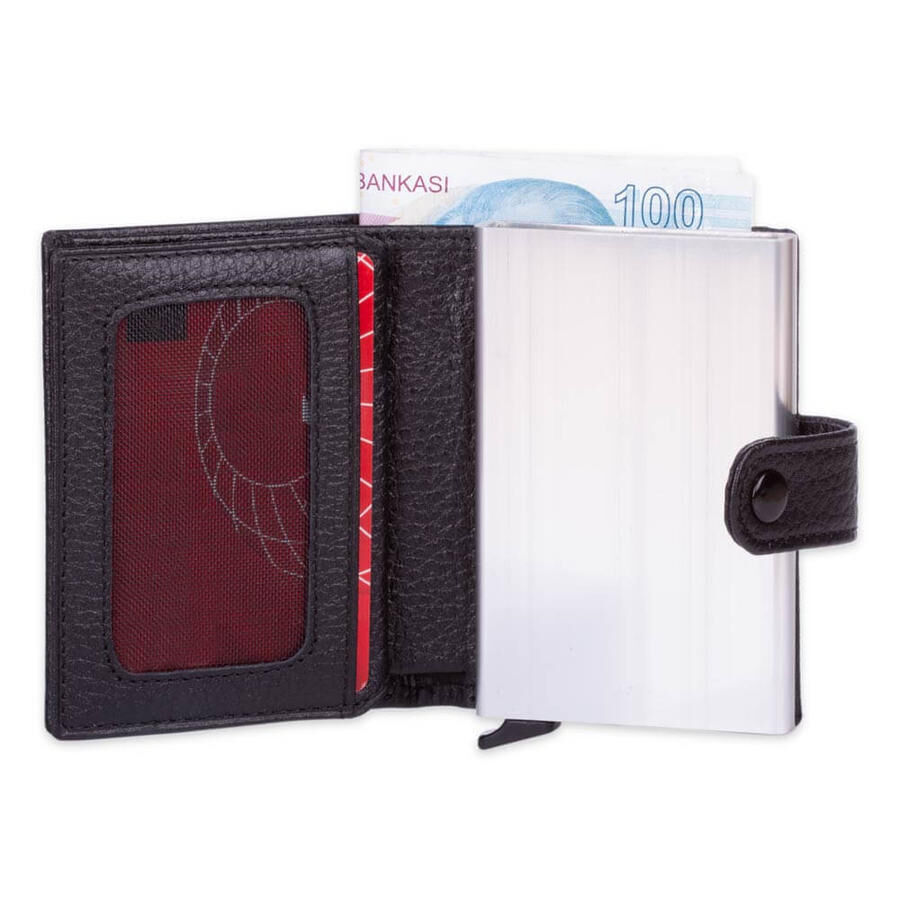 Men's black leather automatic card holder - 5