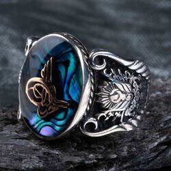 Men's blue enamel silver ring with Ottoman engraving - 2