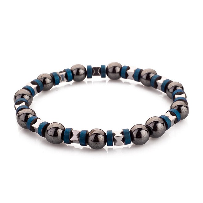 Anı Yüzük - Mens bracelet with hematite stones in blue and black colors