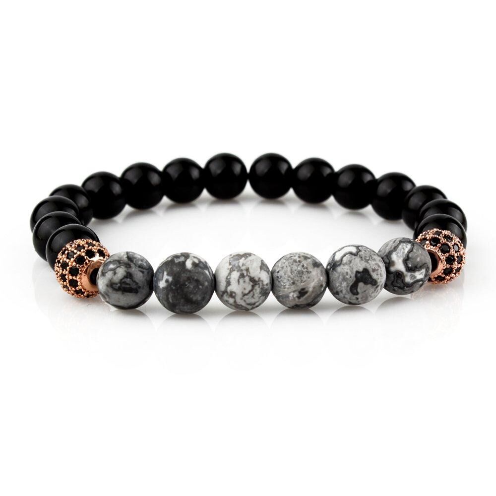 Men's Bracelet with Jasper and Onyx Stone - 1