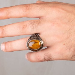 Men's brown silver ring with tiger's eye stone - 2