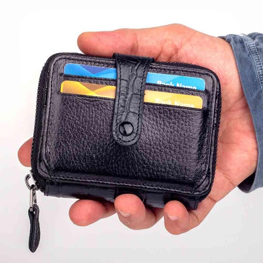 Men's Genuine crocodile leather wallet with zip - black - 1