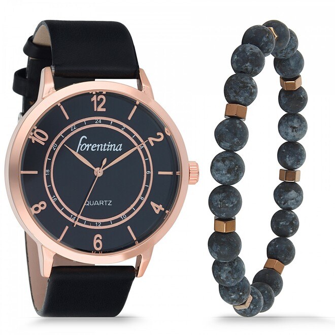 Men's Gift Set Black Wrist Watch With Bracelet - 1