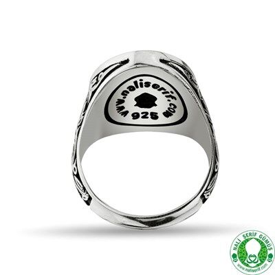 Men's oval sterling silver ring, burgundy color, engraved on the ring, (Death is enough for a preacher) in Arabic - 2