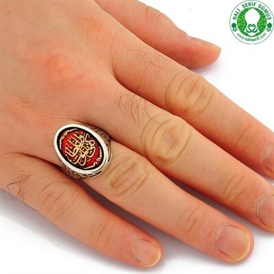 Men's oval sterling silver ring, burgundy color, engraved on the ring, (Death is enough for a preacher) in Arabic - 3
