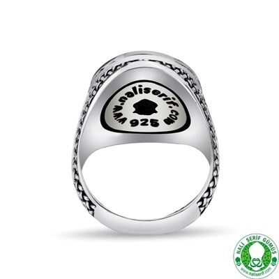 Men's oval sterling silver ring from Nali Sharif Kadim, black plated with rings drawn on its sides - 2