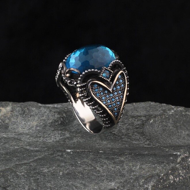 Mens Ring with Zircon Stone in Blue Color - 1