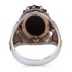Mens Rings with Black Agate Stone and Golden Frame - 2