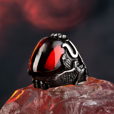 Mens Rings with Red Zirkon Stone - 3