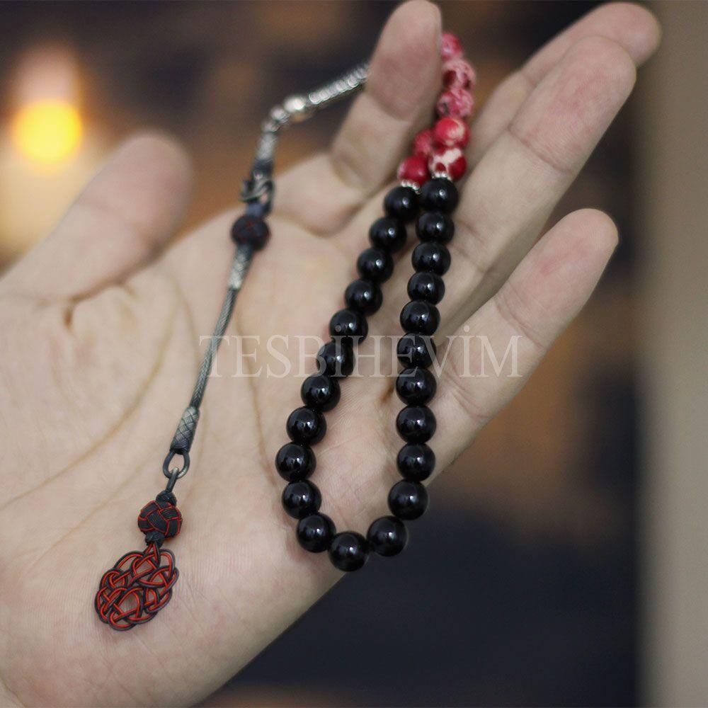 Men's Rosary Made of Onyx and Varicite Stone - 2