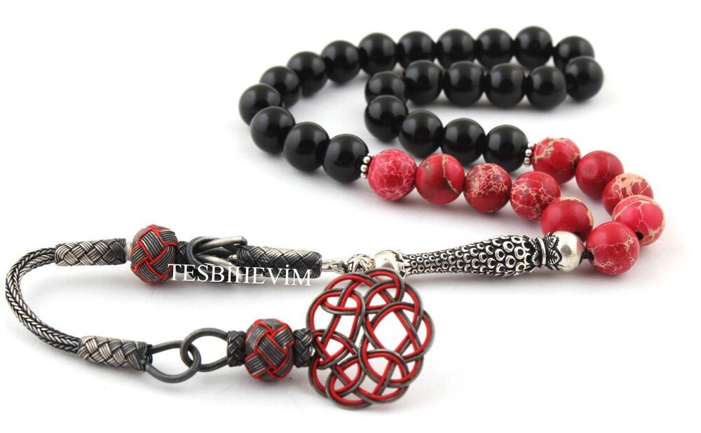 Men's Rosary Made of Onyx and Varicite Stone - 1